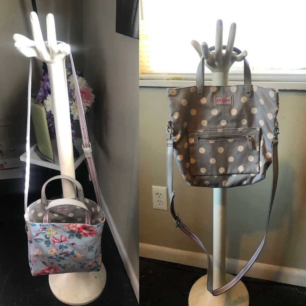 CATH KIDSTON Reversible Print Crossbody Tote Bag Floral/ Polka Dot Cotton Canvas